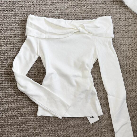 Dazy White Knit Bow Off Shoulder Sweater - Picture 1 of 2
